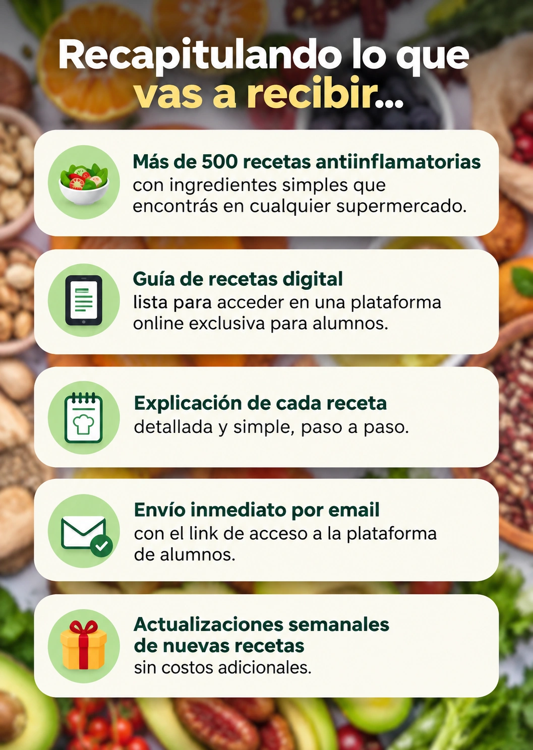 Recapitulando lo que vas a recibir